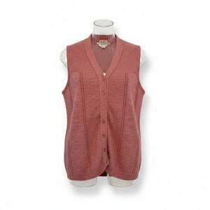 Vintage Azure Vest Womens Button Up Sleeveless Knit Top Pink‎ Casual Grandma